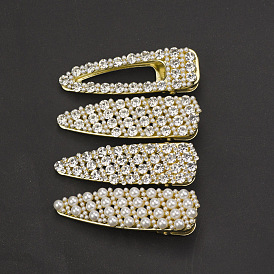 Simple Metal Pearl Inlaid Diamond Hair Clip - Water Drop Duckbill Clip
