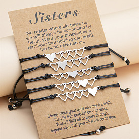 Stainless Steel 5-Piece Heart Handmade Braided Friendship Bracelet Set for European and American Sisters