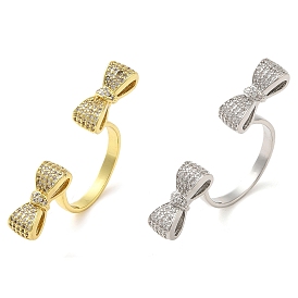 Brass Micro Pave Cubic Zirconia Cuff Rings, Bowknot