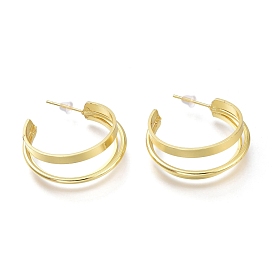 Brass Half Hoop Earrings, with Steel Pin and Plastic Ear Nuts, Long-Lasting Plated