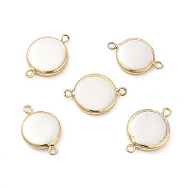 Charmes de connecteur de perles de coquille, avec doubles boucles en laiton, maillons ronds plats
