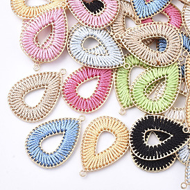 Polyester Thread Woven Pendants, with Golden Plated Alloy Findings, Long-Lasting Plated, Teardrop