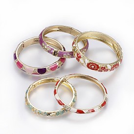 Zinc Alloy Bangles, with Enamel and Rhinestone, Cadmium Free & Lead Free, Mixed Color