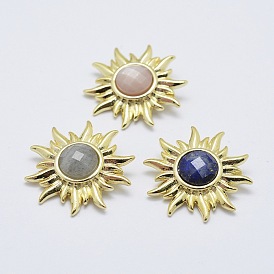 Natural Mixed Stone Pendants, with Brass Findings, Sun
