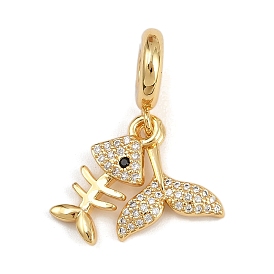 Латунь микропаве прозрачный кубический цирконий европейские подвески с подвесками, подвески с большими отверстиями в виде рыбьих костей