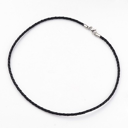 Braided Leather Necklace Making, with 304 Stainless Steel Findings