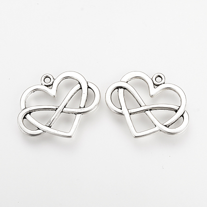 Tibetan Style Alloy Pendants, Heart and Infinity, Polyamory Charm, Cadmium Free & Lead Free