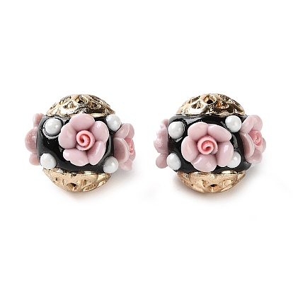 Ручная полимерная глиняная индонезия бисер, круглая с цветком, с сердечником из сплава и искусственной смолы и АБС-пластика