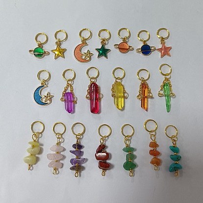 20 piezas de piedras preciosas mixtas naturales y sintéticas y colgantes de esmalte de aleación, con cadenas de cable de hierro y cuentas espaciadoras de acero inoxidable, luna y estrella y planeta y fichas