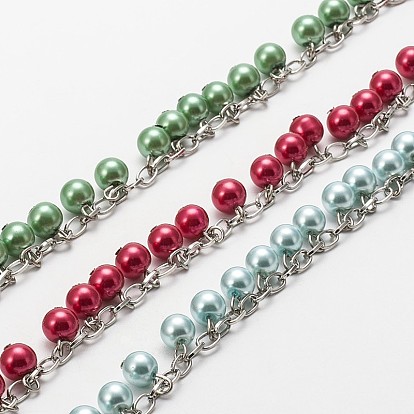 Handarbeit rund Glasperlenketten Perlen für Halsketten Armbänder machen, mit eisernen Seilketten und Ring, ungeschweißte, 39.3 Zoll, ca. 132 Stk. / Strang