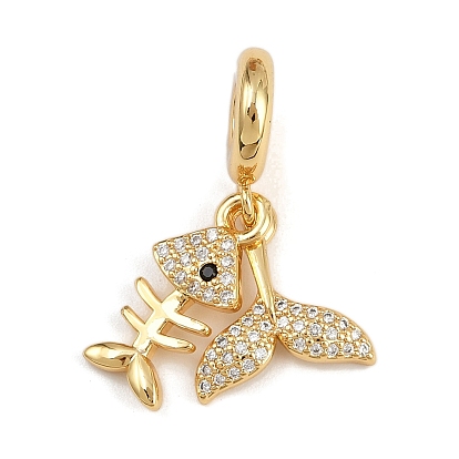 Латунь микропаве прозрачный кубический цирконий европейские подвески с подвесками, подвески с большими отверстиями в виде рыбьих костей