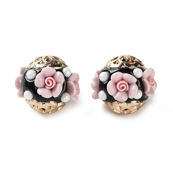 Ручная полимерная глиняная индонезия бисер, круглая с цветком, с сердечником из сплава и искусственной смолы и АБС-пластика