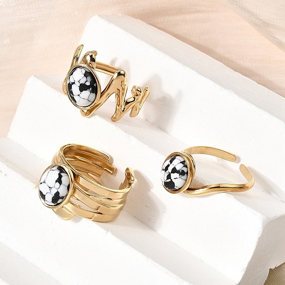 304 открытые манжеты из нержавеющей стали для женщин, круглые, с синтетическими бирюзовый