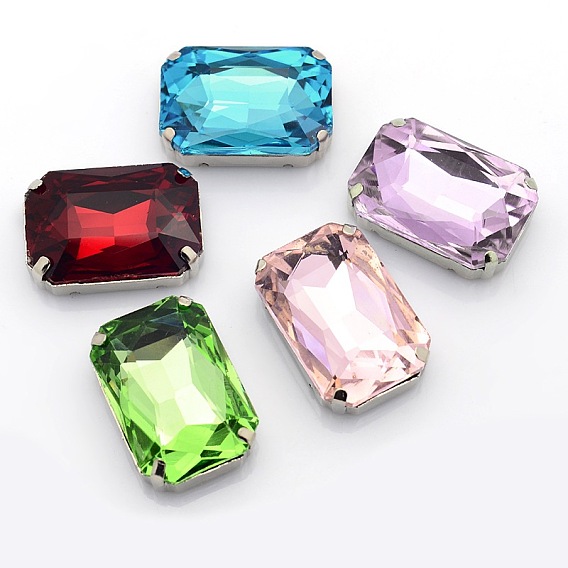 Шить на горный хрусталь, многожильных ссылки, стекло горный хрусталь, с настройками латуни, граненые, прямоугольные