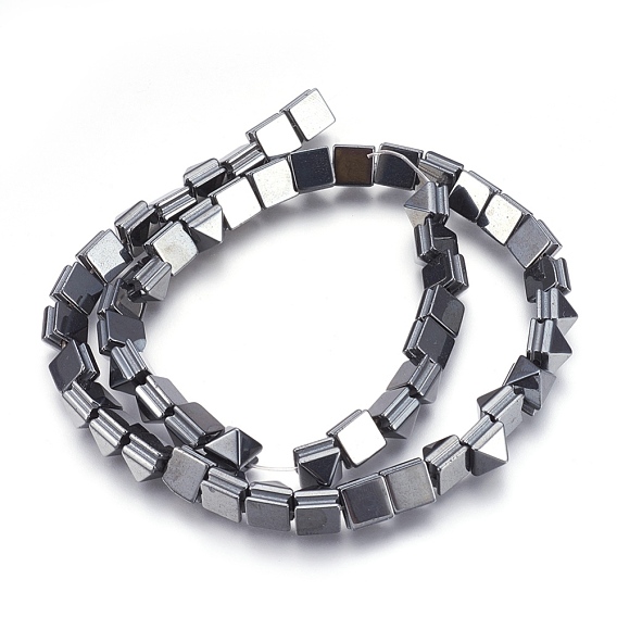 Non-magnetic Synthetic Hematite Bead Strands, Grooved, Pyramid