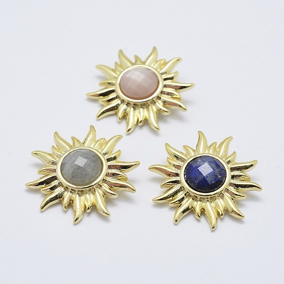 Natural Mixed Stone Pendants, with Brass Findings, Sun