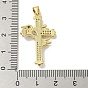 Rack Plating Brass Micro Pave Cubic Zirconia Pendants, Long-Lasting Plated, Lead Free & Cadmium Free, Cross with Bird Charms, Religion