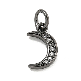 Brass Cubic Zirconia Pendants, with Jump Ring, Long-Lasting Plated, Lead Free & Cadmium Free, Moon Charms, with Jump Ring