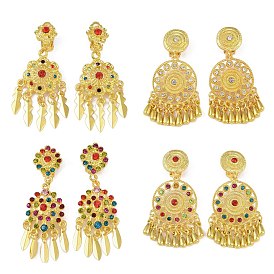Pendientes de clip bohemios con diamantes de imitación de aleación de zinc, Pendientes de araña con borlas en tono dorado para mujer