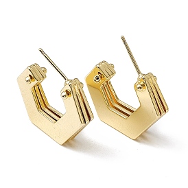 Brass Hexagon Stud Earrings, Half Hoop Earrings for Women