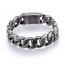 304 Stainless Steel Curb Chains Bracelets, with Box Clasps