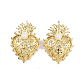 Латунные подвески, святое сердце, с пластмассовой жемчужиной abs, стойки покрытие, без свинца и без кадмия, долговечный