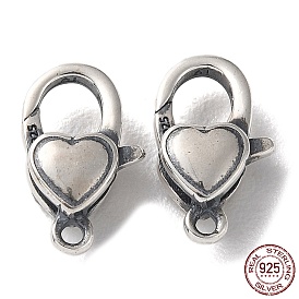 925 Thailand Sterling Silver Lobster Claw Clasps, Heart, with 925 Stamp