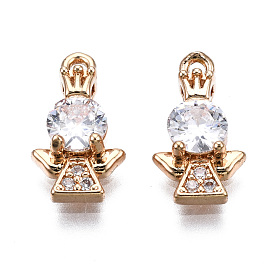 Brass Micro Pave Clear Cubic Zirconia Charms, Long-Lasting Plated, Cadmium Free & Lead Free, Angel