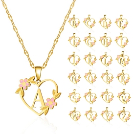 Golden Tone Heart with Letter Stainless Steel Eanmel Pendants Necklaces