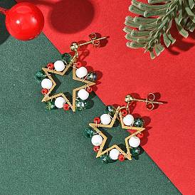 Brass Glass Stud Dangle Earrings, Star