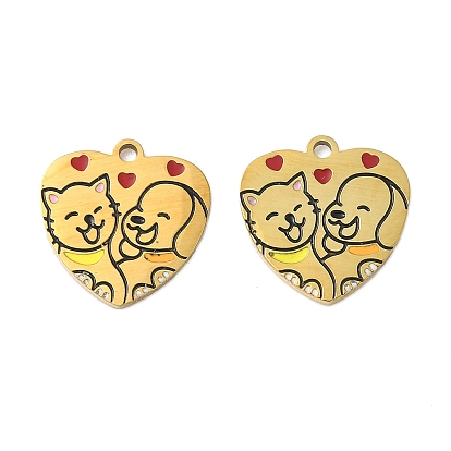 304 нержавеющей стальной эмали подвески, сердце с рисунком кошки и собаки, ионное покрытие (ip)
