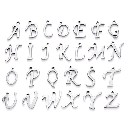 201 Stainless Steel Charms, Alphabet, Laser Cut
