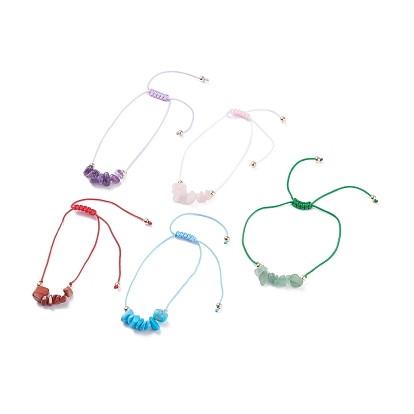 Natural & Synthetic Gemstone Braided Beaded Bracelets for Women, Chip Bead Nylon Thread Bracelets