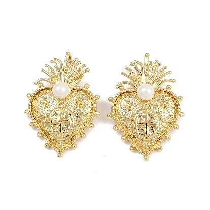 Латунные подвески, святое сердце, с пластмассовой жемчужиной abs, стойки покрытие, без свинца и без кадмия, долговечный