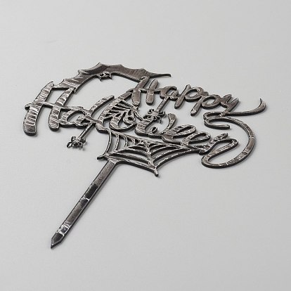 Acrylic Halloween Cake Insert Card Decoration, with Self Adhesive, for Halloween Cake Decoration, Word Happy Halloween with Bat & Spider & Spider Web