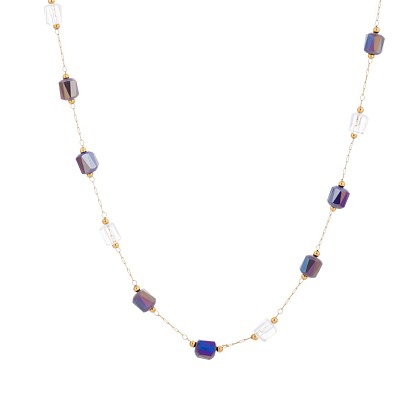 304 Колье из нержавеющей стали и стекла для женщин, колонка, ионное покрытие (ip), долговечный, реальный 18 k позолоченный