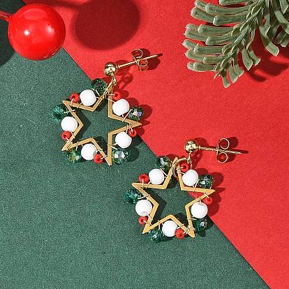 Brass Glass Stud Dangle Earrings, Star