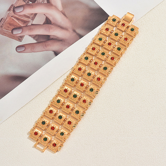 Elegant Alloy Pave Cubic Zirconia Rectangle Link Chain Wide Bracelets for Party