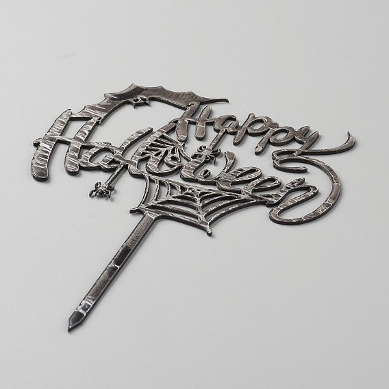 Acrylic Halloween Cake Insert Card Decoration, with Self Adhesive, for Halloween Cake Decoration, Word Happy Halloween with Bat & Spider & Spider Web