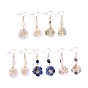 Wire Wrapped Natural Gemstone Dangle Earrings, with Brass Earring Hooks and Plastic Ear Nuts, Star