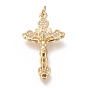 Brass Micro Pave Clear Cubic  Zirconia Pendants, with Jump Rings, Crucifix Cross