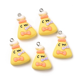 Opaque Resin Pendants, with Platinum Tone Iron Loops, Bottle with Bowknot & Word Cw