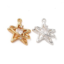 Латунные микропаве прозрачные подвески с фианитом, без кадмия, без никеля и без свинца, звезда с сердцем