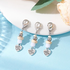 Подвеска в форме сердца из сплава в тибетском стиле, с синтетической бирюзой, акриловыми и деревянными бусинами и застежками-лобстерами