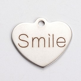 Stainless Steel Heart Pendants, Inspirational Message Pendants, with Words, Cadmium Free & Nickel Free & Lead Free, 21x24x1mm, Hole: 2mm