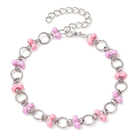 Bracelets à maillons en perles de rocaille en verre rose et prune, 304 bracelets à maillons en acier inoxydable pour femmes