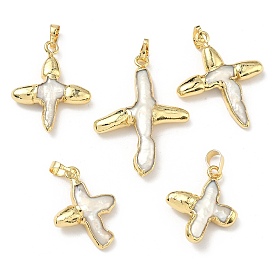 Подвески из натурального барочного жемчуга кеши с гальваническим покрытием, Подвески в виде самолётиков с латунными защёлками., цветочный белый, без кадмия и без свинца, долговечный, стойки покрытие