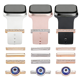 12Pcs 3 Colors Alloy Watch Band Charms for Watch Loops Accesssories, with Rhinestone and Resin, Evil Eye