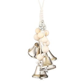 Железный колокольчик и сплав плоский круглый с узором в виде звезды подвесные украшения, деревянная круглая бусина и хлопковый шнур для украшения стены двери дома