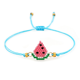 Friendship Watermelon Loom Pattern Seed Beads Bracelets for Women, Adjustable Nylon Cord Braided Bead Bracelets
